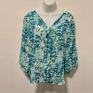 I.N. Studio boho floral v neck 3/4 sleeves women’s top size PL. blue





Tab6